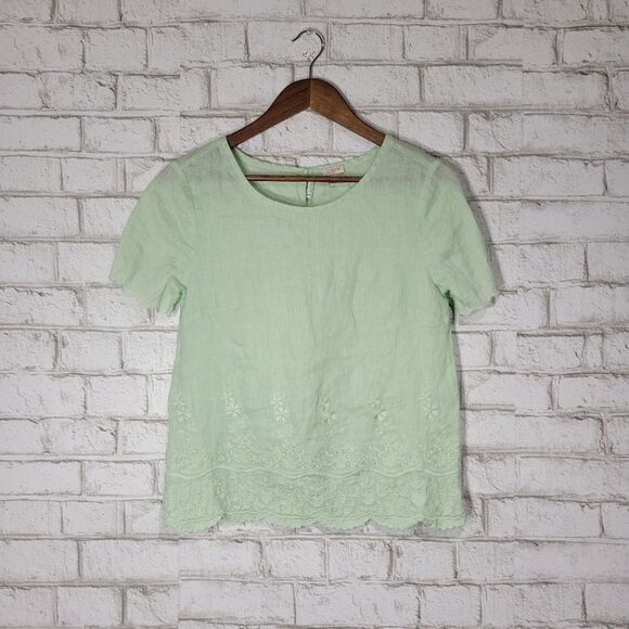 J Crew light green linen top - Picture 6 of 13